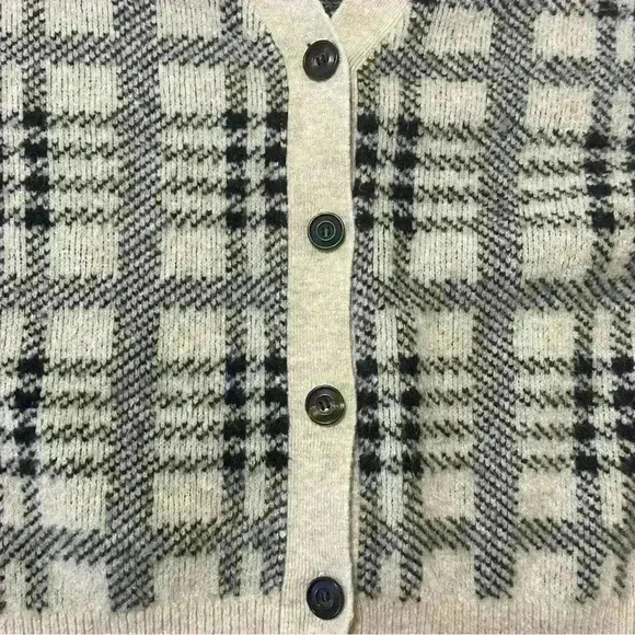 Rails Women's Plaid Cardigan Sweater Ivory Black Size XL Wool Winter Preppy - Picture 8 of 11
